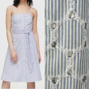 BANANA REPUBLIC Blue Stripe Eyelet Convertible Fit & Flare Dress NWT SZ 12 Tall